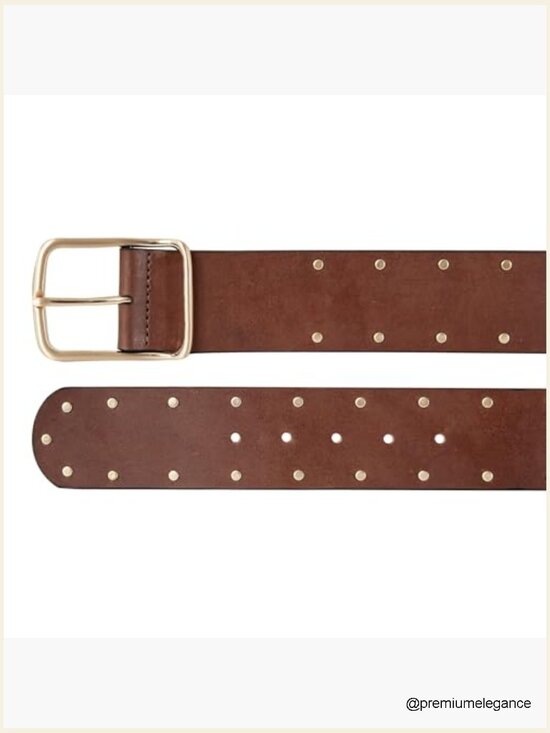 Genuine Leather Studded Wide Belt 2 Inch Buckle main image 5